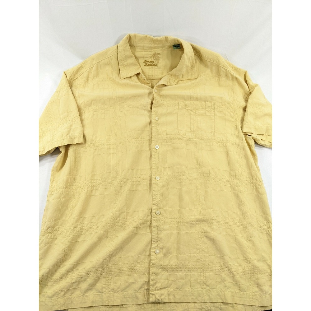 Vintage Tommy Bahama Short Sleeve Button-Up Silk Shirt (Size XL) Yellow Texture
